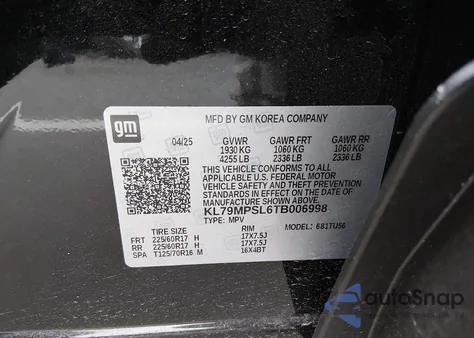 2026 Chevrolet Trailblazer Fwd Lt z USA, uszkodzony, nr VIN KL79MPSL6TB006998